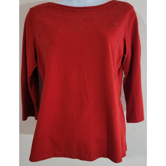 Villager Sport Red Embroidered Beaded Detail Small Boat Neck 3/4 Sleeves - Picture 1 of 4
